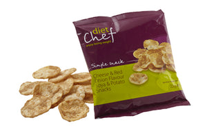 Cheese and onion flavour soya and potato crisps
