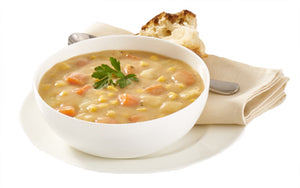 Ham and sweetcorn chowder served with bread