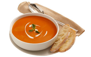Cream of tomato soup served with ciabatta